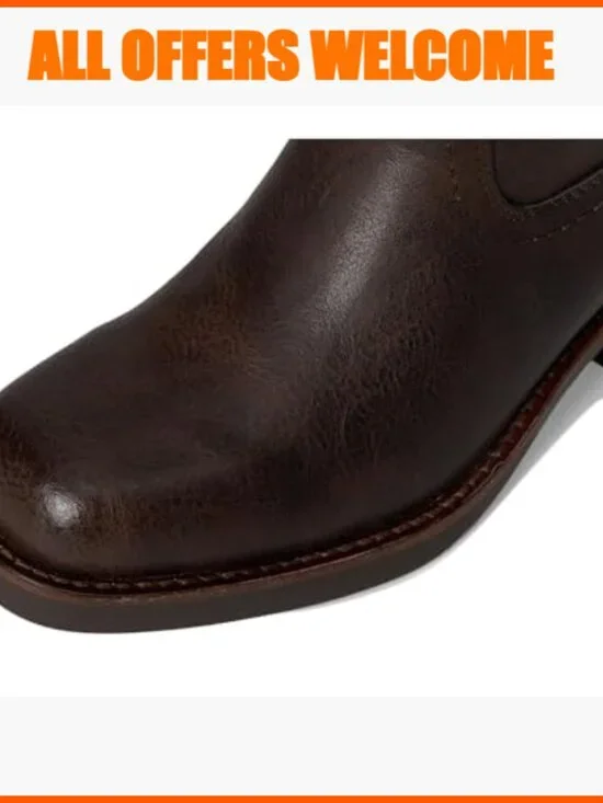 Polyurethane Wide Calf Boots Block Heel Pull-On Western Style - Picture 3 of 7